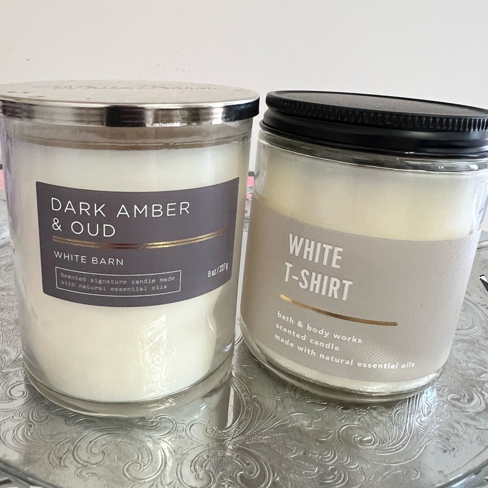 White Barn Dark Amber & Oud and White T-Shirt Candles